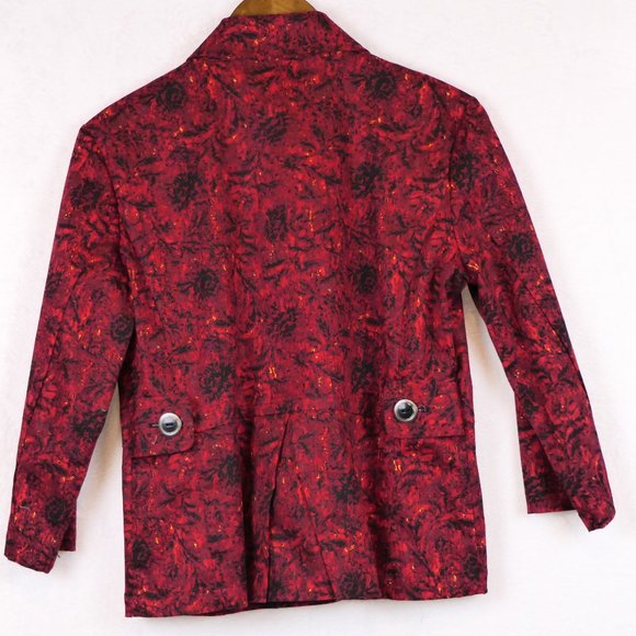 Christopher & Banks Women's SZ M Red and Black Floral Stretch 3/4 Sleeve Jacket - Picture 4 of 4